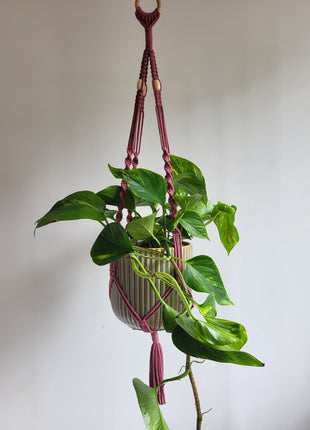 KWIETNIK WISZĄCY MAKRAMA RĘCZNIE WYPLATANY - KOLOR CIEMNY RÓŻ