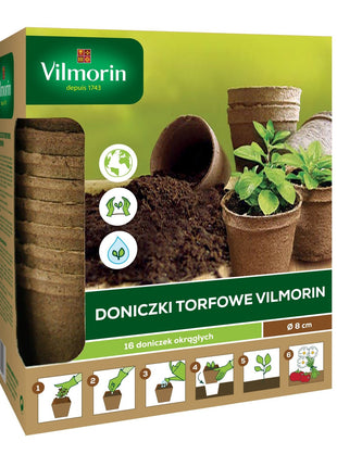 DONICZKI TORFOWE VILMORIN JIFFY - ŚREDNICA 8CM 16 SZTUK W OPAKOWANIU - Niezłe Ziółko