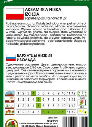 Nasiona - AKSAMITKA PEŁNA NISKA IZOLDA BRZOSKWINIOWO-POMARANCZOWA 1g - Niezłe Ziółko