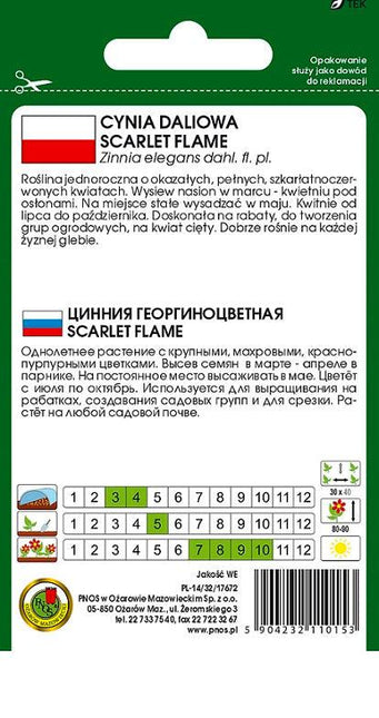 Nasiona - CYNIA DALIOWA SCARLET FLAME CZERWONA 1g - Niezłe Ziółko