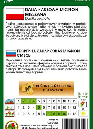 Nasiona - DALIA POJEDYNCZA MIGNON MIESZANA 1g - Niezłe Ziółko