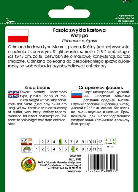 Nasiona - FASOLA SZPARAGOWA ŻÓŁTA KARŁOWA WSTĘGA 30g - Niezłe Ziółko