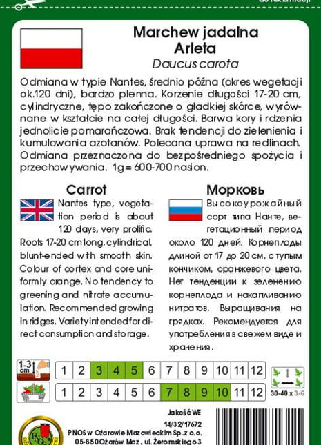 Nasiona - MARCHEW JADALNA ARLETA 5g - około 3250 sztuk nasion w opakowaniu - Niezłe Ziółko