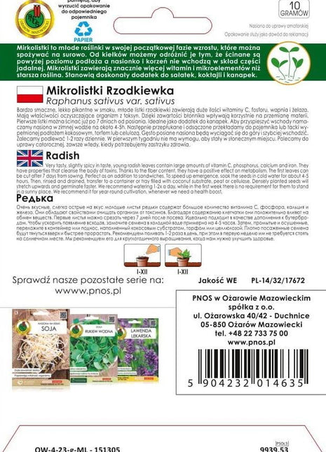 Nasiona - NA MIKROLISTKI RZODKIEWKA 10G - Niezłe Ziółko