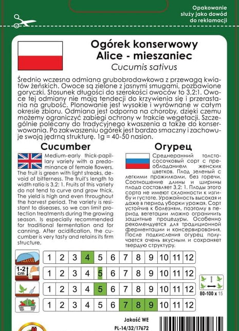 Nasiona - OGÓREK GRUNTOWY ALICE F1 2g - Niezłe Ziółko