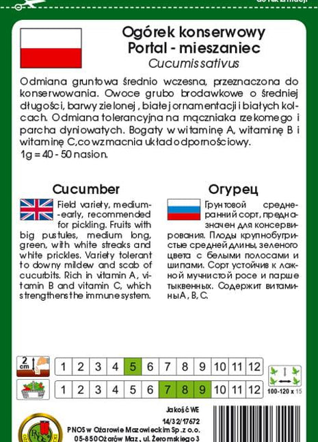 Nasiona - OGÓREK GRUNTOWY PORTAL F1 5g - Niezłe Ziółko