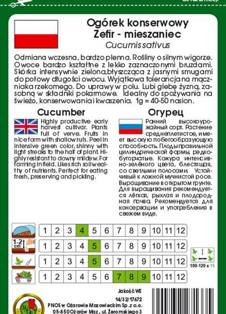 Nasiona - OGÓREK GRUNTOWY ZEFIR F1 5g - Niezłe Ziółko