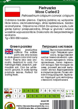 Nasiona - PIETRUSZKA NACIOWA MOSS CURLED 2 5g - około 2750 sztuk nasion w opakowaniu - Niezłe Ziółko