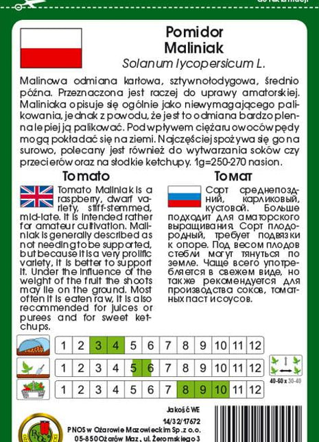 Nasiona - POMIDOR GRUNTOWY MALINIAK 1g - Niezłe Ziółko