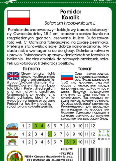 Nasiona - POMIDOR KOKTAJLOWY KORALIK 1g - Niezłe Ziółko