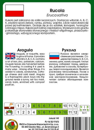 Nasiona - RUCOLA ERUCA SATIVA 0,5g - Niezłe Ziółko