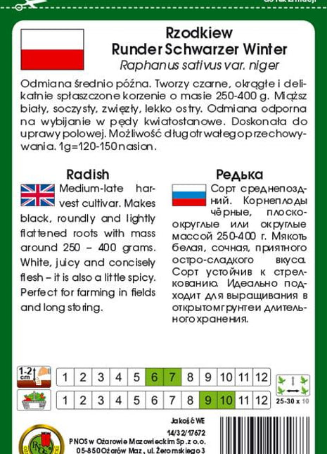 Nasiona - RZODKIEW RUNDER SCHWARZER WINTER 5g - Niezłe Ziółko
