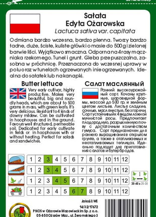 Nasiona - SAŁATA GŁOWIASTA MASŁOWA EDYTA OŻAROWSKA 1g - koło 1200 sztuk nasion w opakowaniu - Niezłe Ziółko