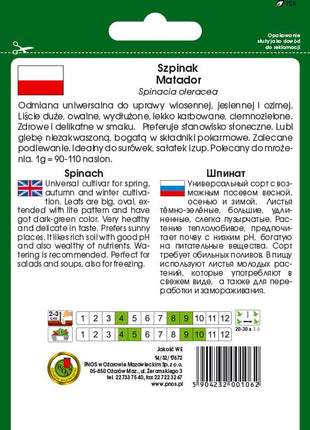 Nasiona - SZPINAK MATADOR - MATADOR 30 20g - koło 2000 sztuk nasion w opakowaniu - Niezłe Ziółko