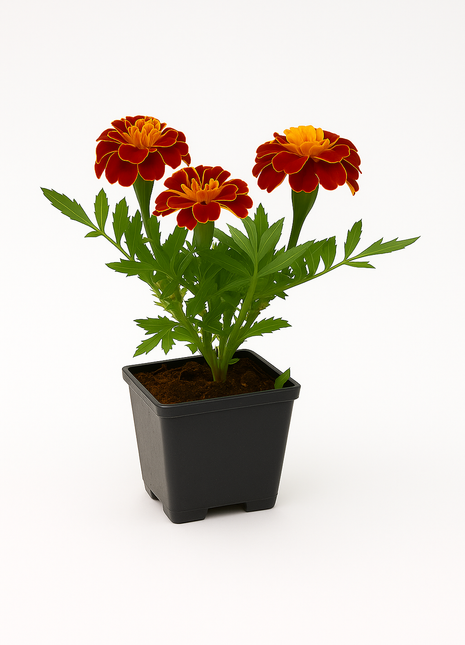 Aksamitka Pełna Niska 'Carmen' – Karmazynowo-Miodowa - Sadzonka - Kwiaty w doniczce