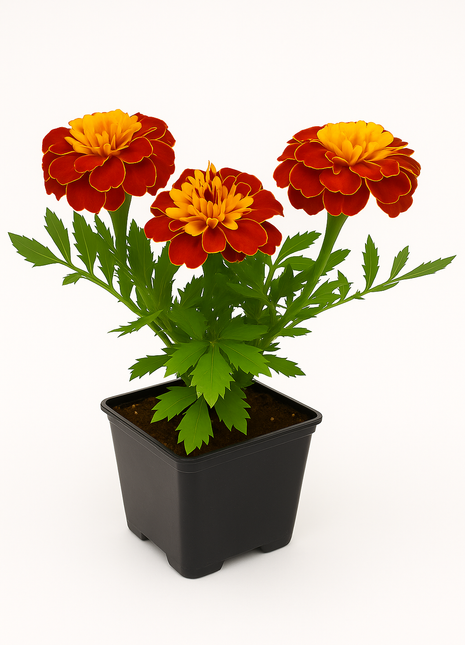 Aksamitka Pełna Niska 'Carmen' – Karmazynowo-Miodowa - Sadzonka - Kwiaty w doniczce