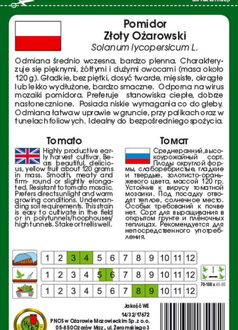 POMIDOR GRUNTOWY ZŁOTY OŻAROWSKI 0,5g - nasiona - Niezłe Ziółko