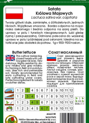 SAŁATA GŁOWIASTA MASŁOWA KRÓLOWA MAJOWYCH 1g - koło 1200 sztuk nasion w opakowaniu - Niezłe Ziółko
